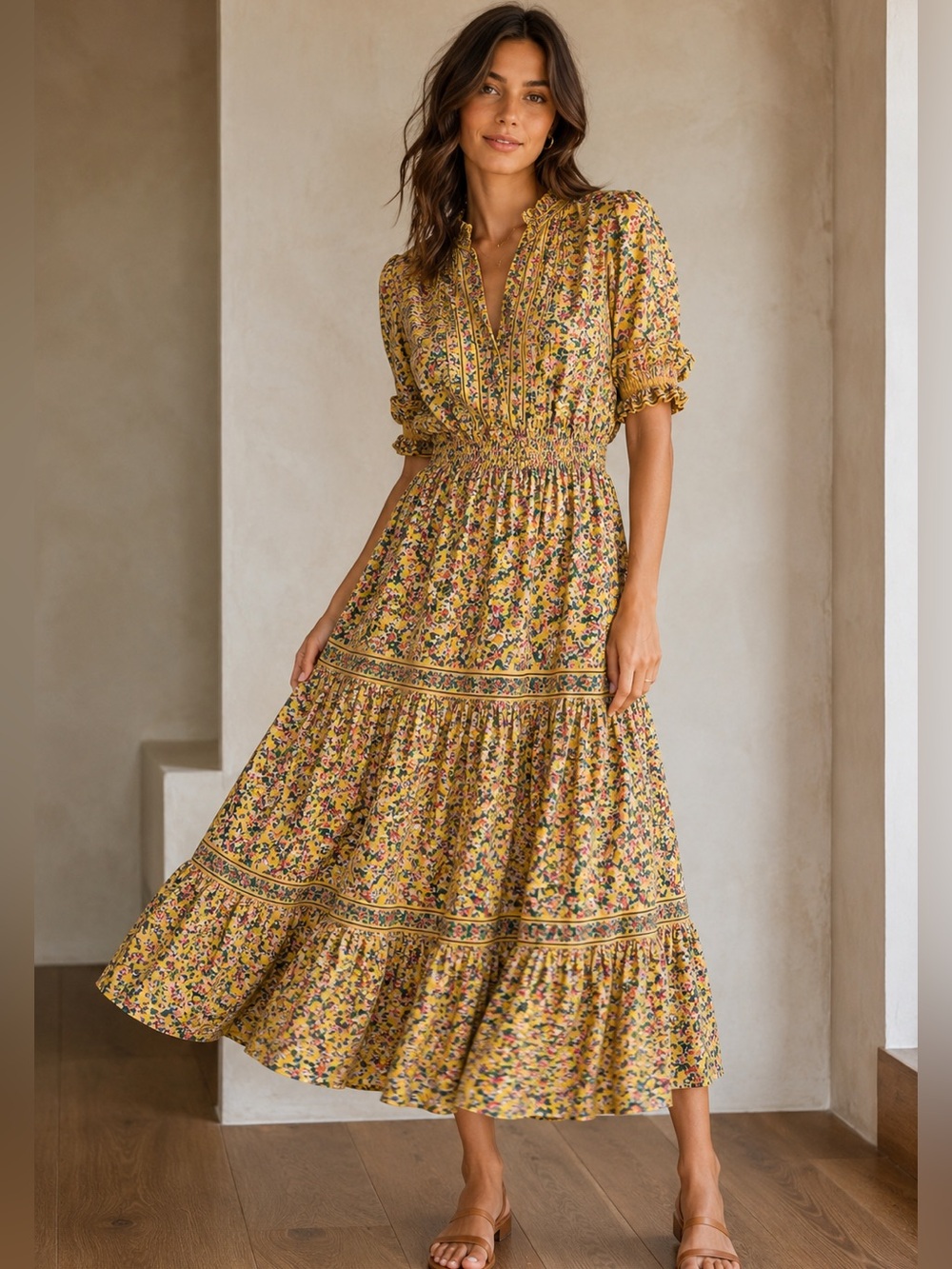 Max Studio Floral Prairie Maxi Dress Small | Smocked Waist Cottagecore Holiday